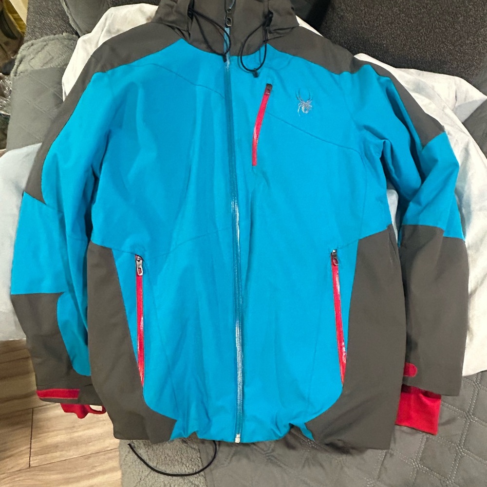 Spyder Men's Blue and Dark Gray Ski Jacket